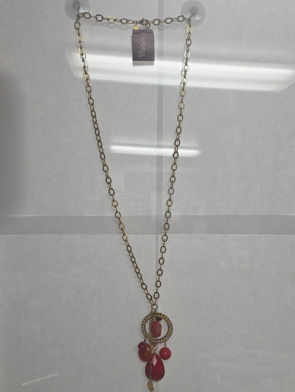 Dell Gold-Tone Necklace with Red and Coral Drop Accents